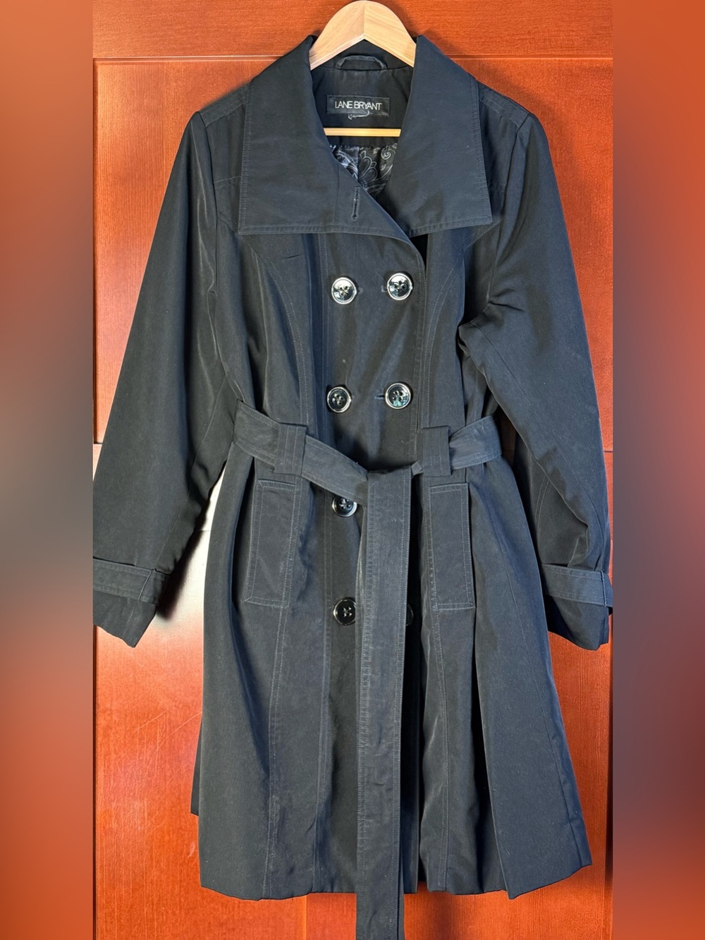 Lane Bryant Black Belted Trench Coat Size 18/20 Double Breasted